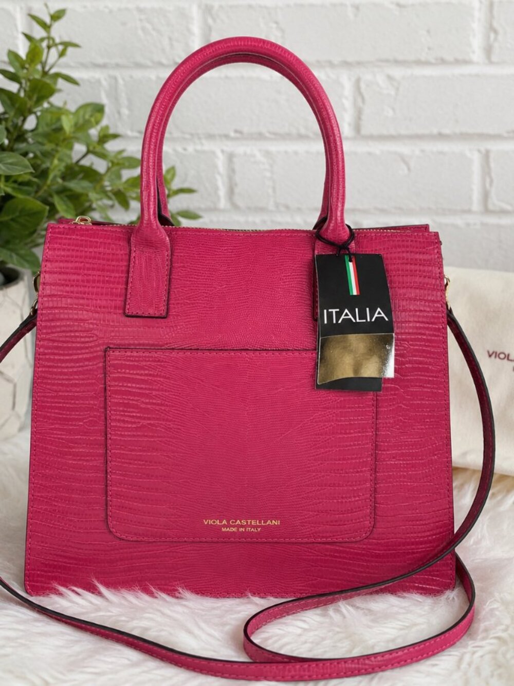 Made in Italy hot pink embossed leather purse